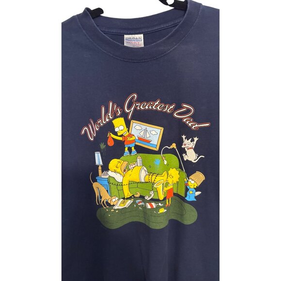 The Simpsons XL Worlds Greatest Dad Graphic T-Shirt Navy Gildan Cotton Mens - Picture 2 of 12